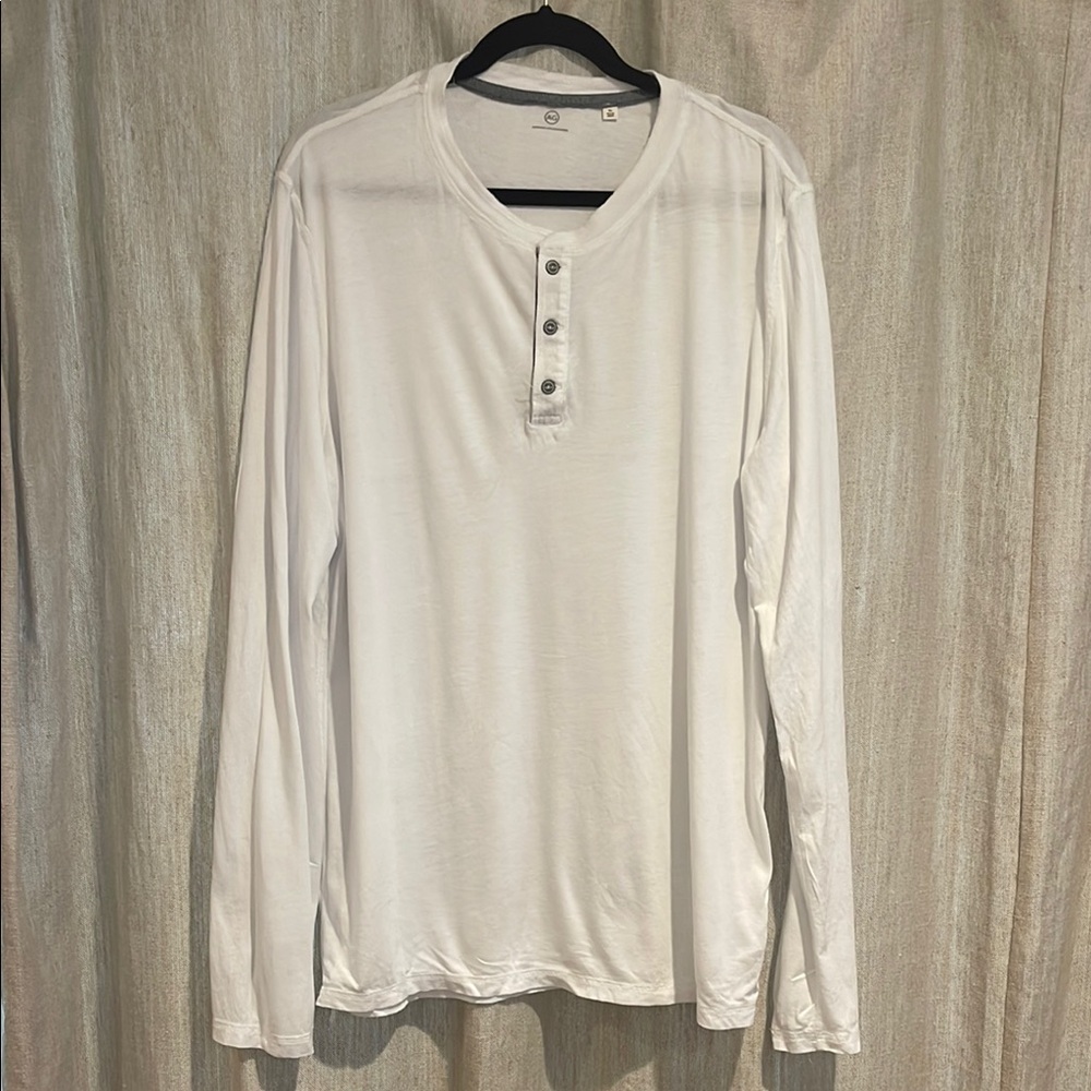 Ag Adriano Goldschmied White Long Sleeve Henley Tee